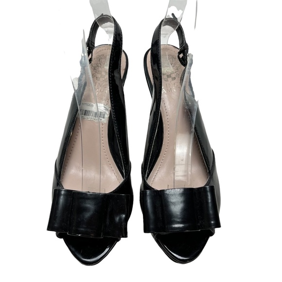 VINCE CAMUTO AVA Black Patent Leather Slingback High Heels Peep Toe Shoes sz 6 - Picture 3 of 16